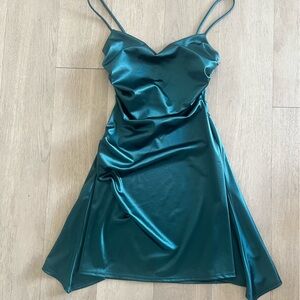 Sleek Emerald Satin Dress